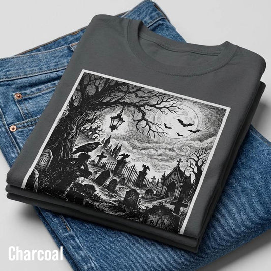 Creepy Cemetery Halloween T-Shirt charcoal