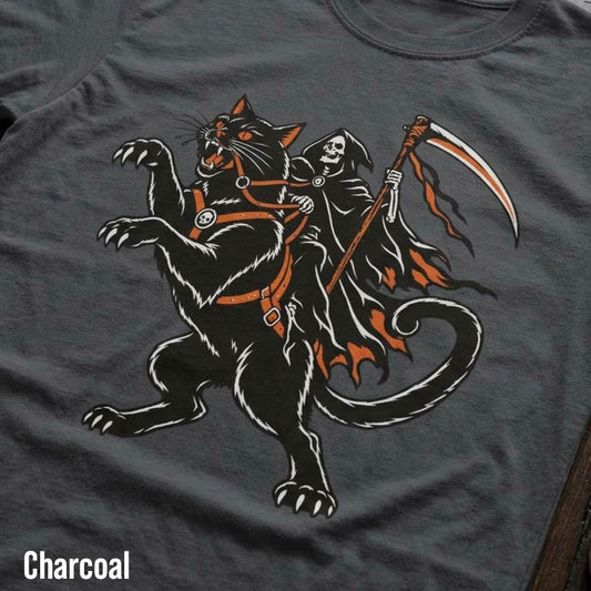 Funny Grim Reaper Cat Halloween T-Shirt charcoal