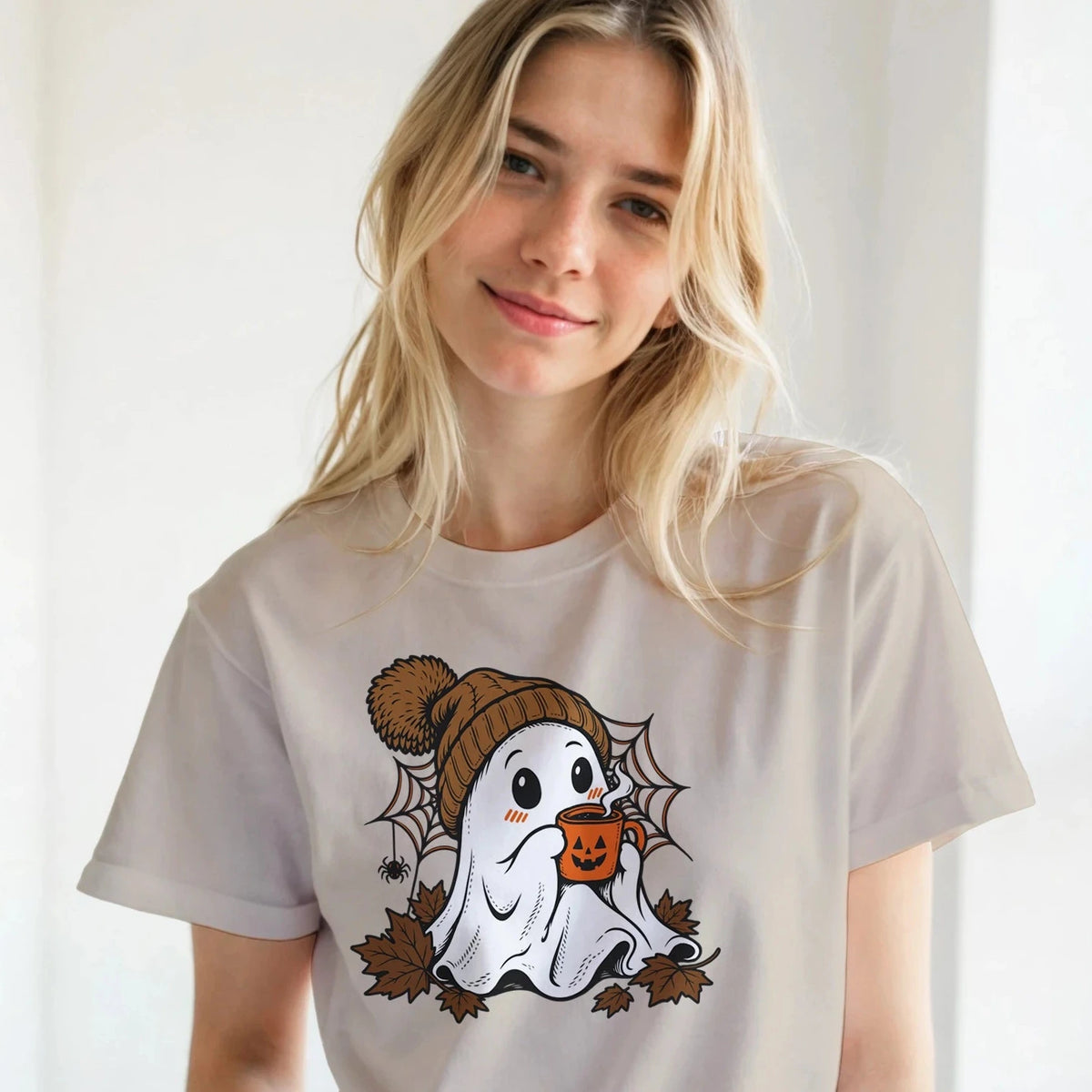 Halloween Ghost Drinking Coffee