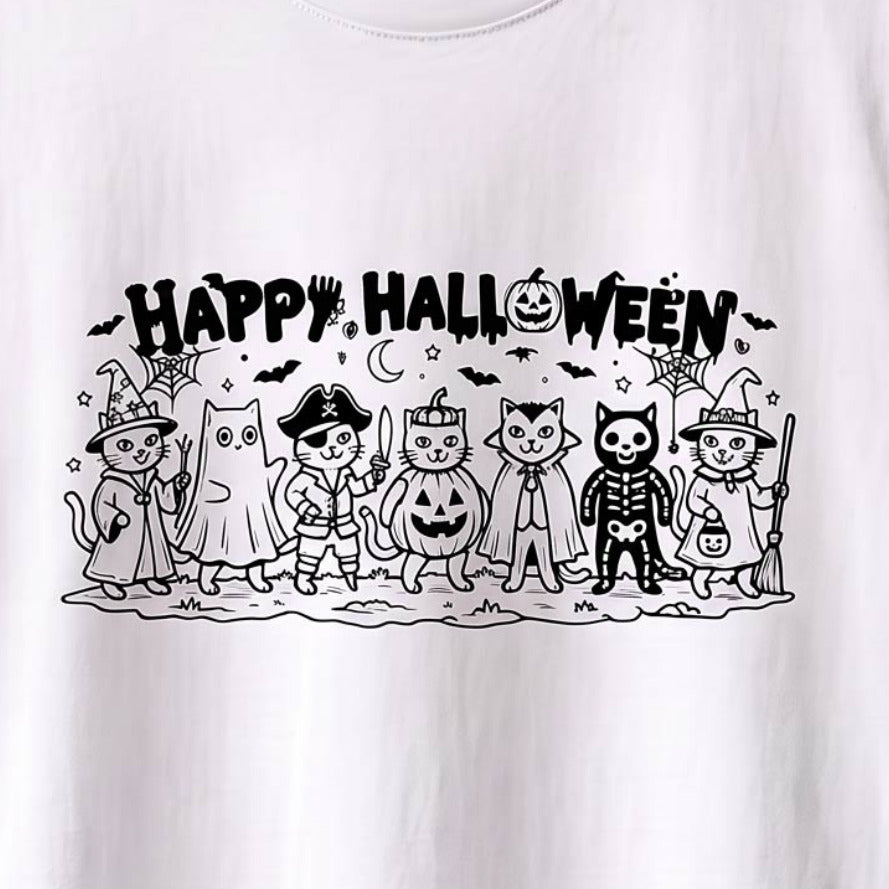 Halloween Cat Line Art T-Shirt