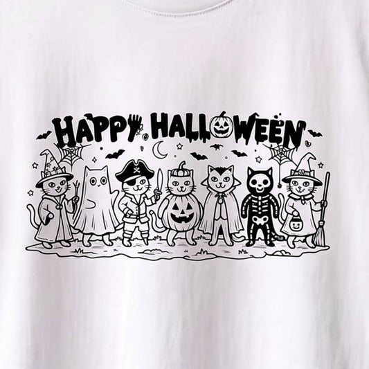 Halloween Cat Line Art T-Shirt