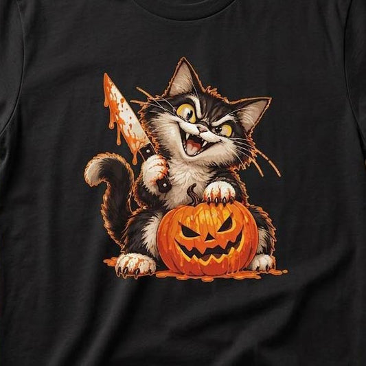 Murderous Cat Halloween T-Shirt black