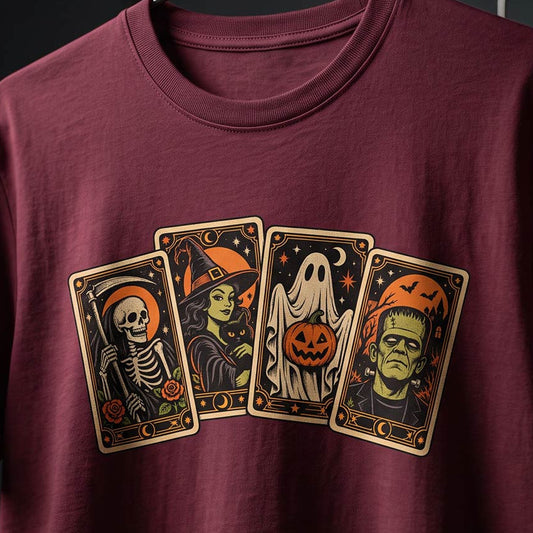 Vintage Halloween Tarot Card T-Shirt maroon
