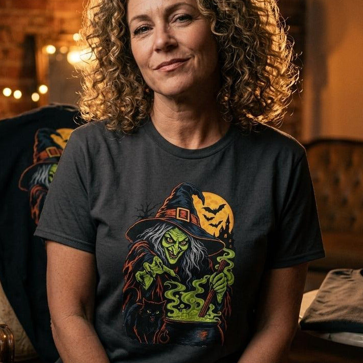 Witch Over Cauldron Halloween T-Shirt