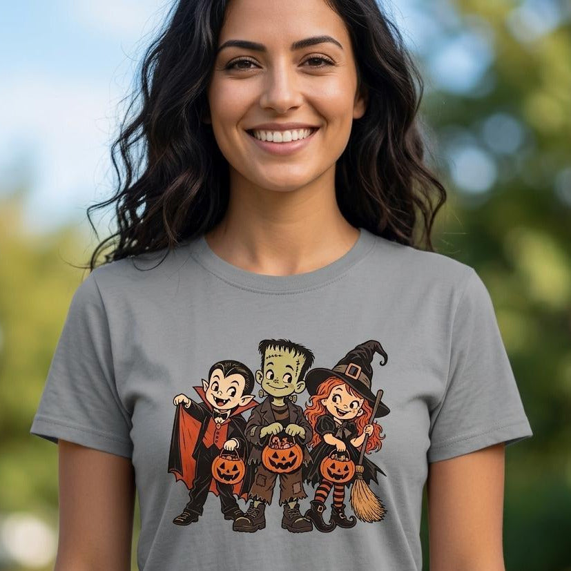 dracula, frankenstein and witch as kids